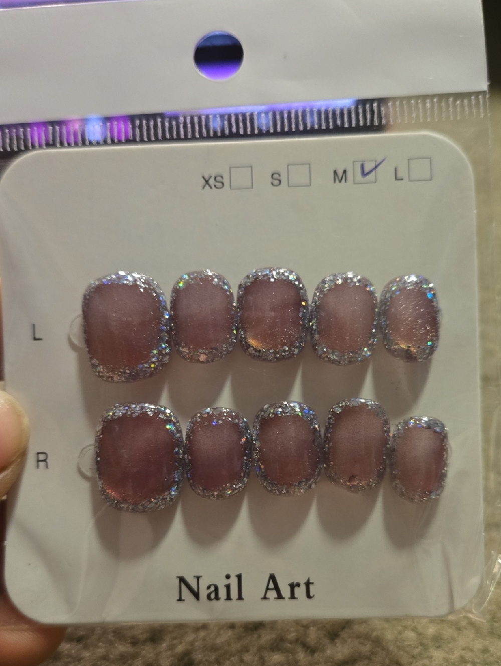 Glitter Edge Mauve Press-On Nail Set
